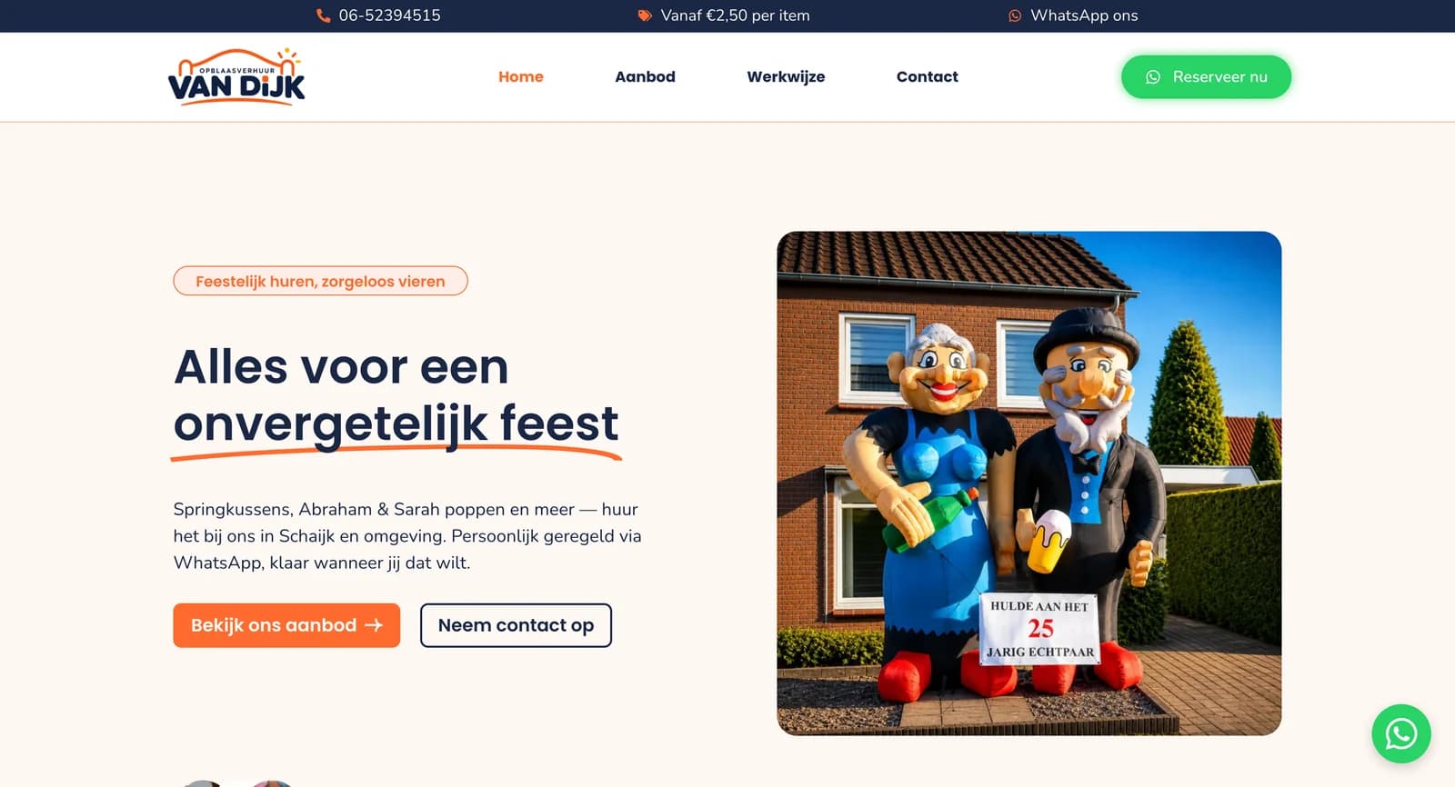 Opblaasverhuur van Dijk website