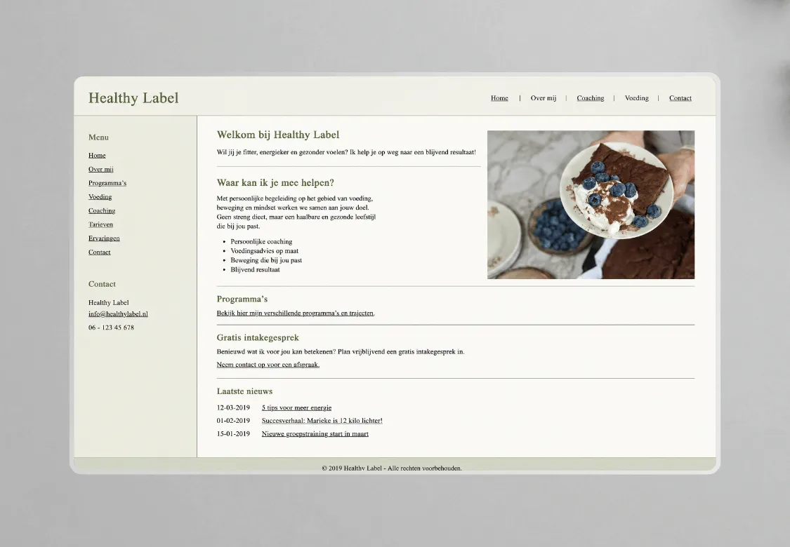 Healthy Label, website voor het herontwerp